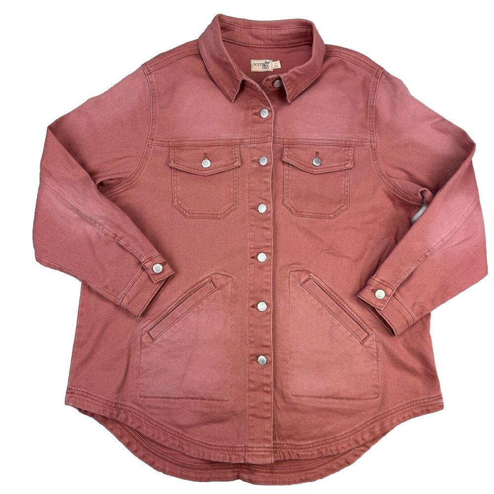 Terra & Sky Woman's Size OX-14W Denim Jean‎ Utility Shacket Longer Shirt/Jacket